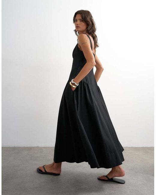 TOPSHOP Black Dropped Waist Maxi Dress