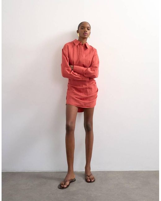 TOPSHOP Gathered Skirt Mini Shirt Dress