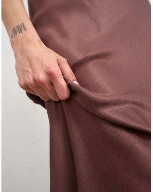 TOPSHOP Brown Viscose Satin Low Scoop Flood Length Maxi Slip Dress