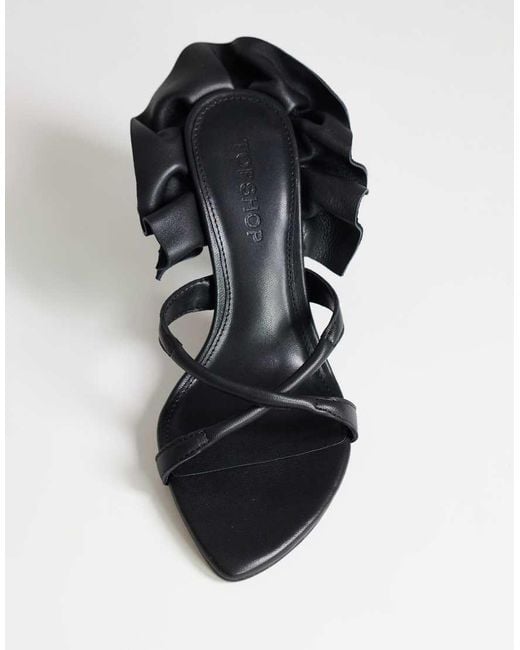 TOPSHOP Black Ophelia Real Leather High Heeled Sandal With Ruffle