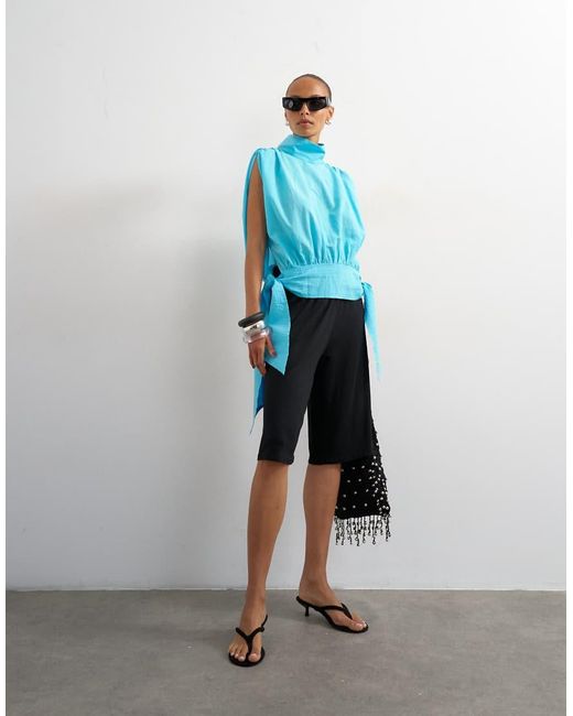 TOPSHOP Blue Viscose Jersey Bermuda Short