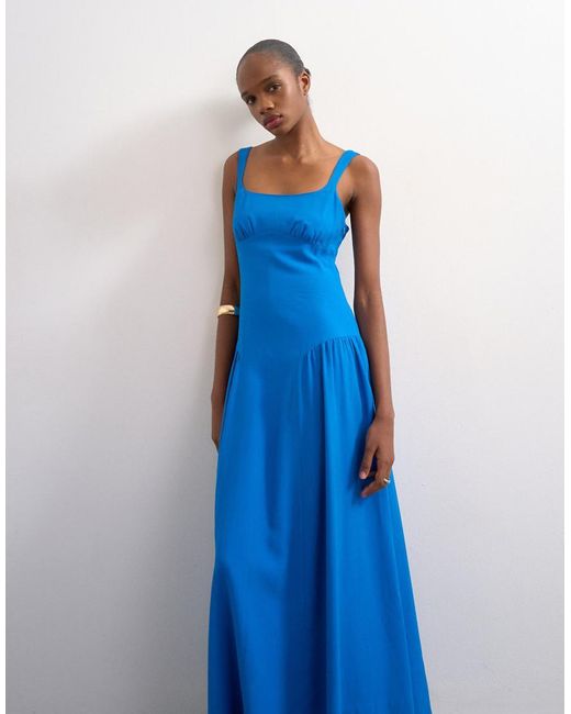 TOPSHOP Blue Dropped Waist Maxi Sundress