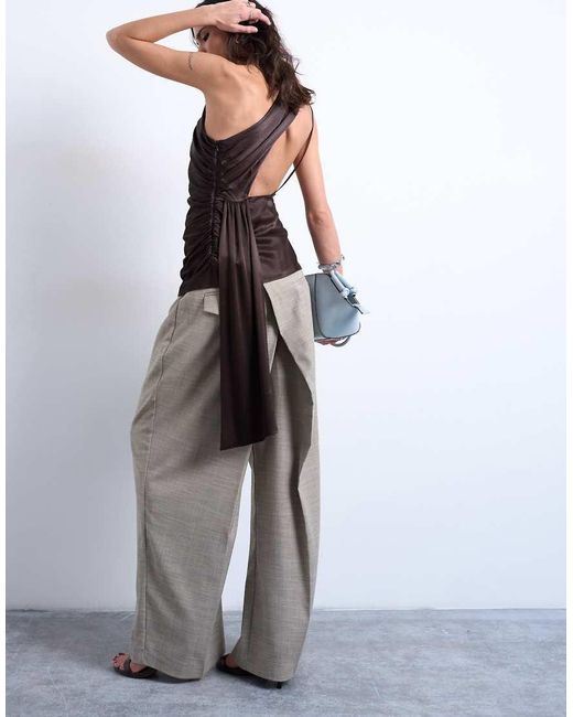 TOPSHOP Brown One Shoulder Top With Drape Back