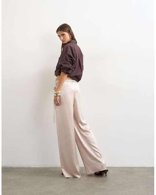 TOPSHOP Natural Satin Wrap Around Lace Detail Trouser