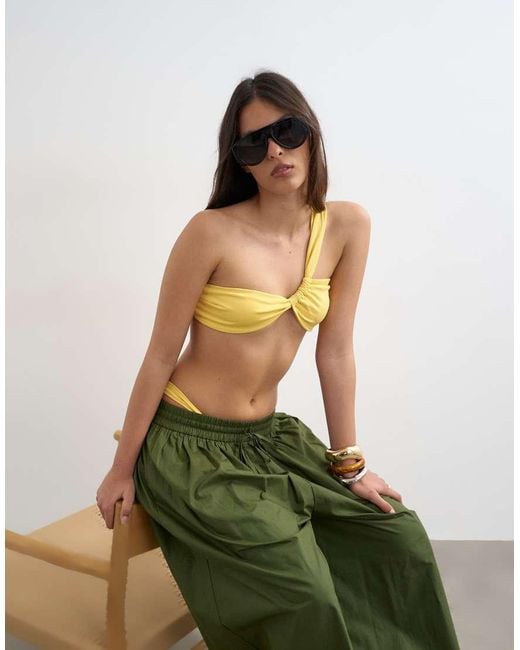 TOPSHOP Green Tiana Bandeau Bikini Top With Twisted Strap