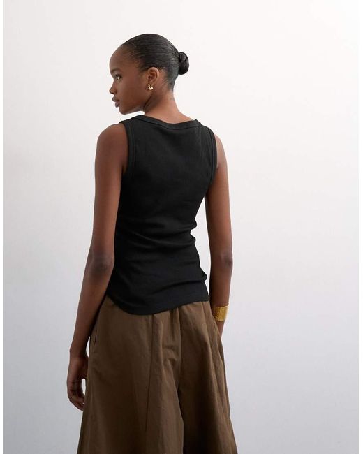 TOPSHOP Brown Button Placket Rib Knit Tank Top