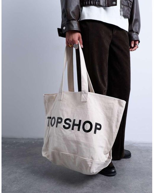 TOPSHOP Black Large Canvas Tote Bag