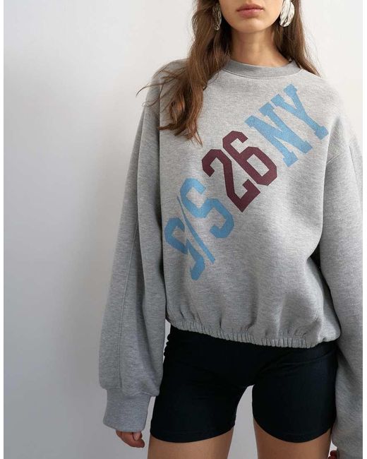 TOPSHOP Gray Elastic Hem 'ny' Graphic Print T-shirt