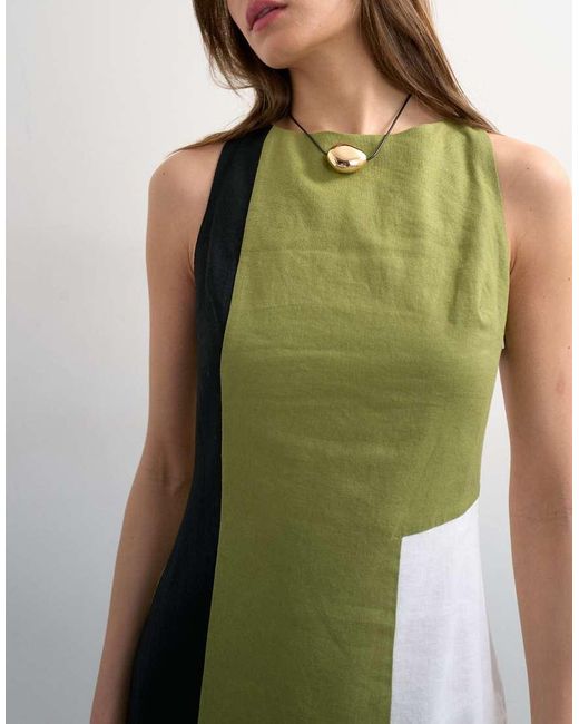 TOPSHOP Green Linen Rich Open Back Mini Dress