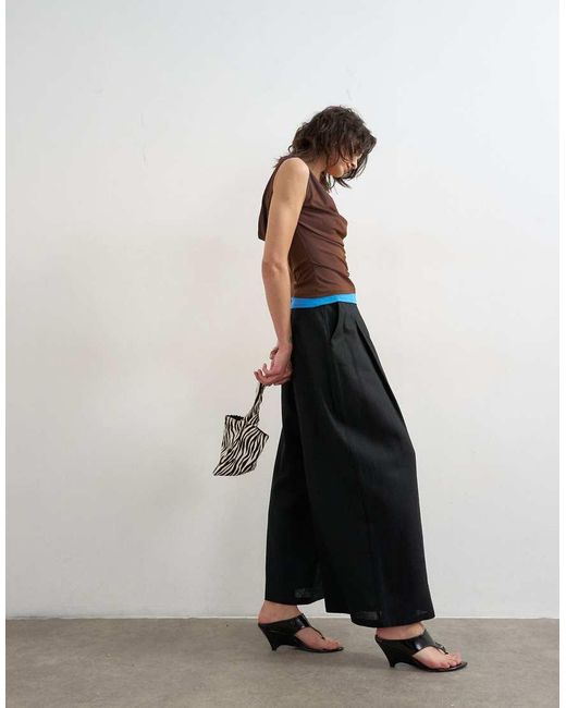 TOPSHOP White Linen A Line Wide Leg Trouser