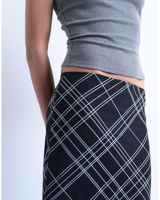 TOPSHOP Blue Check Print Maxi Skirt