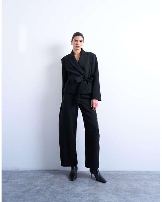 TOPSHOP Blue Cropped Belted Boxy Blazer
