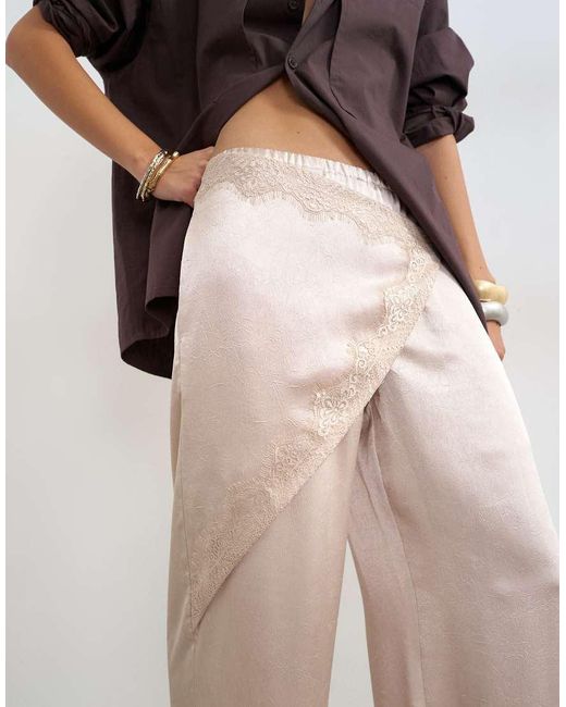 TOPSHOP Natural Satin Wrap Around Lace Detail Trouser