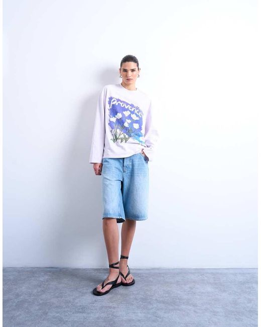 TOPSHOP Blue Graphic Provence Skater Tee