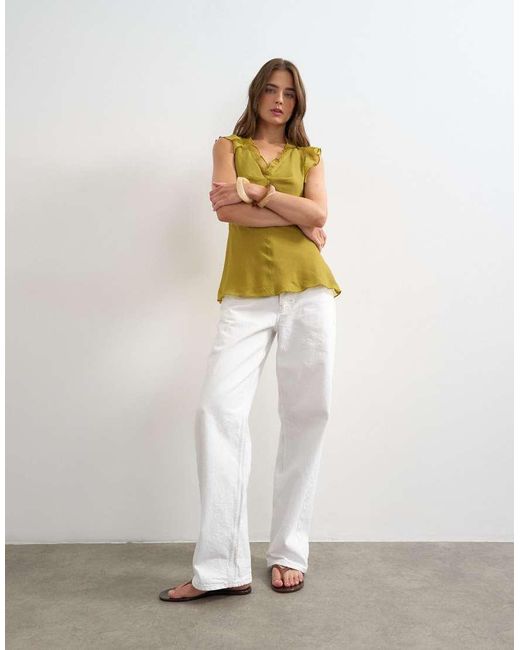 TOPSHOP Metallic Soft V Neck Ruffle Sleeve Tea Blouse