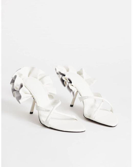 TOPSHOP White Ophelia Real Leather High Heeled Sandal With Ruffle