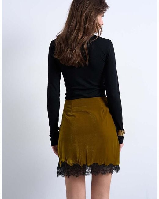 TOPSHOP Gray Velvet Lace Mini Skirt