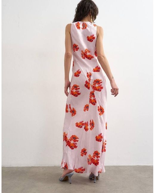 TOPSHOP White Satin Racer Neck Maxi Dress