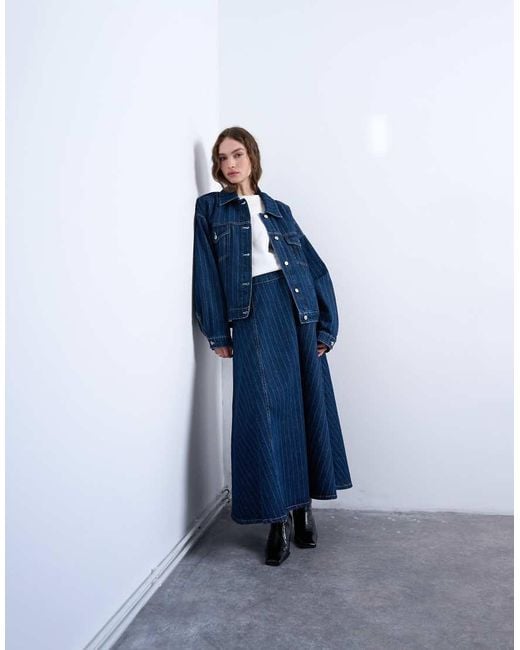 TOPSHOP Blue Denim Circle Maxi Skirt