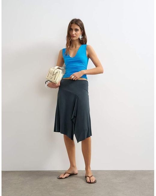 TOPSHOP Blue V-Neck Ruched Side Tank-Multi