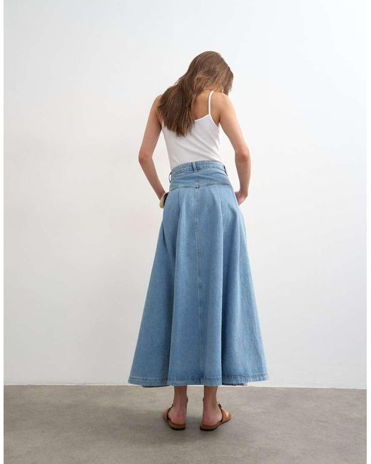TOPSHOP Blue Denim Pleated Maxi Skirt