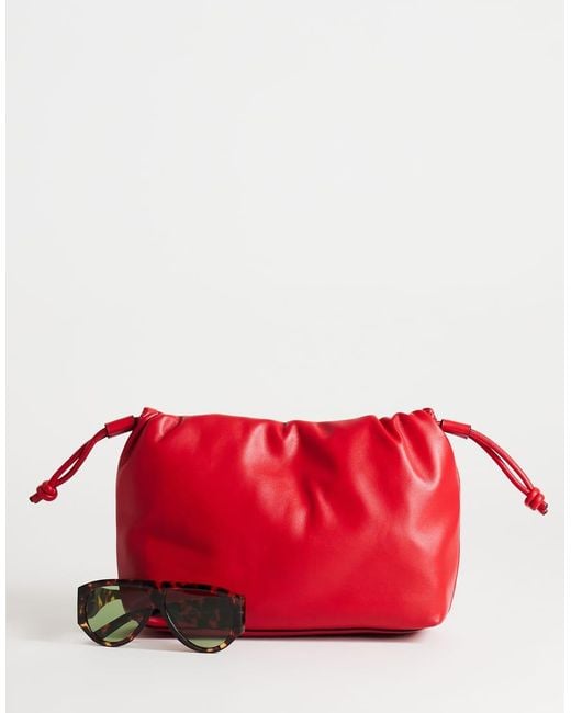 TOPSHOP Red Celia Medium Ruched Clutch Bag