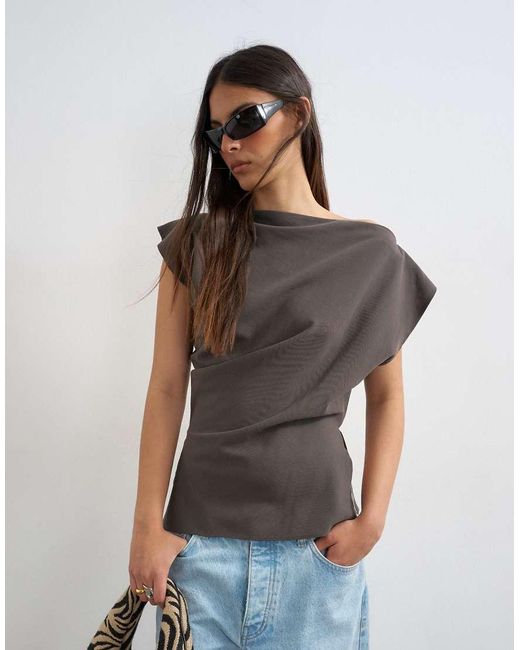 TOPSHOP Multicolor Co Ord Asymmetric Off Shoulder Top