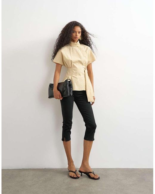TOPSHOP Natural High Neck Curved Placket Shirt