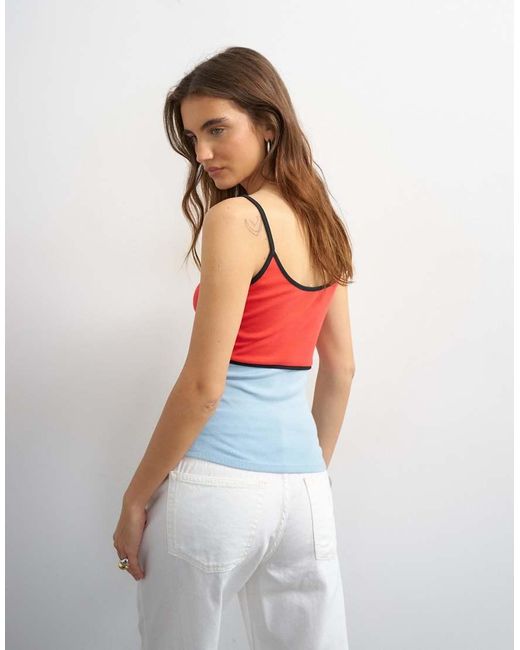 TOPSHOP Red Colour Block Cami Fitted Vest Co-ord