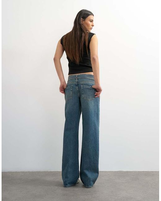 TOPSHOP Blue Low Rise Belted Jean