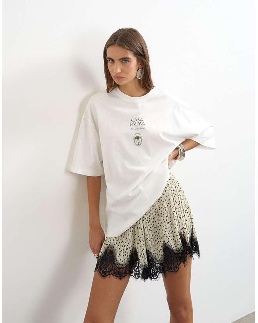 TOPSHOP White 'casa Pal'ma' Graphic Oversized T-shirt