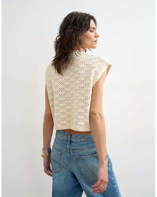 TOPSHOP Blue Knitted Sleeveless Mandarin Collar Front Tie Wrap Tank