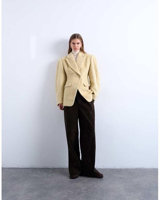 TOPSHOP Natural Brushed Ovoid Sleeve Cinched Waist Blazer Coat