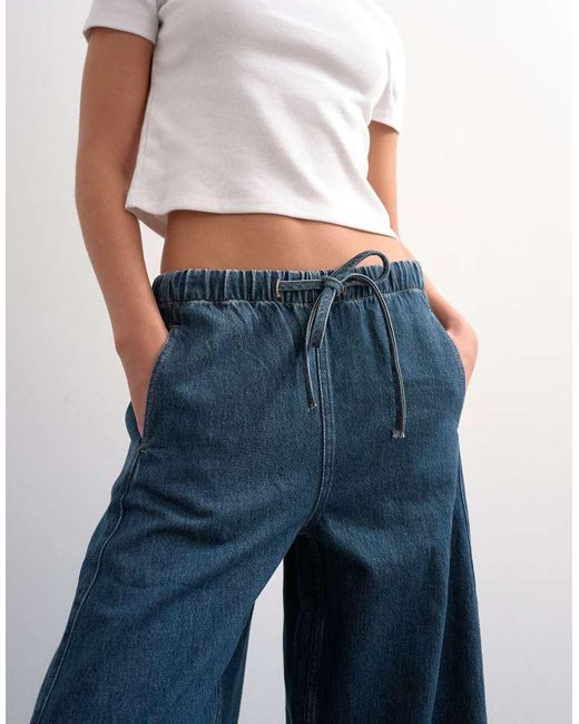 TOPSHOP Blue Pull On Barrel Jean