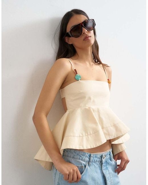 TOPSHOP White Beaded Strap Full Hem Top