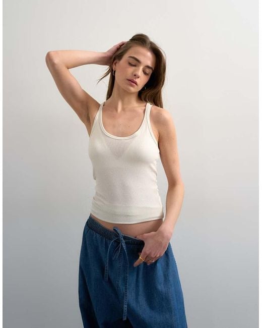 TOPSHOP Gray Premium Semi Sheer Spaghetti Strap Scoop Neck Racer Back Tank Top