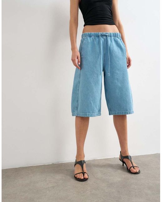 TOPSHOP Blue Denim Pull On Barrel Short