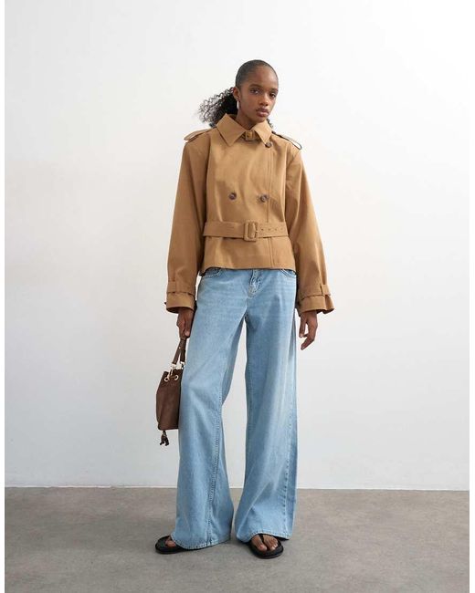 TOPSHOP Blue Cropped Funnel Neck Trench