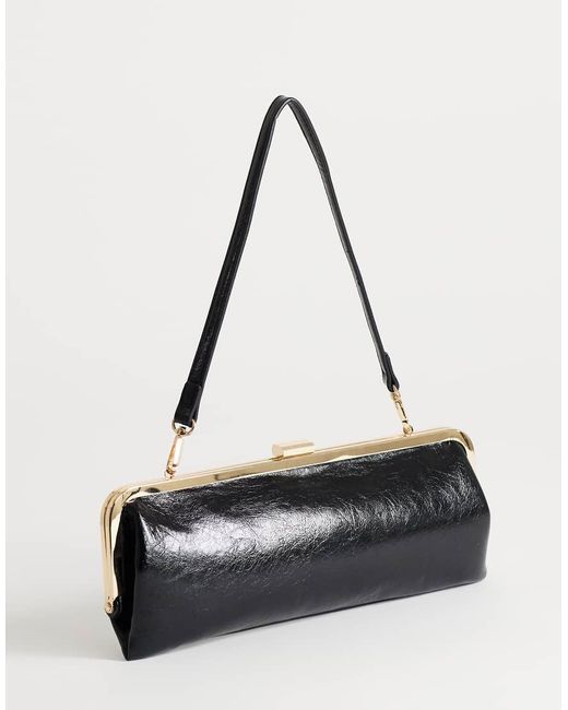 TOPSHOP Black Poppy Rectangle Clasp Shoulder Bag