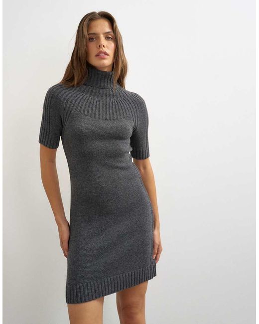 TOPSHOP Multicolor Knitted Funnel Neck Yoke Detail Mini Dress