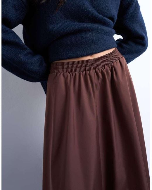 TOPSHOP Brown Full Circle Midi Skirt With Elasticated Waist
