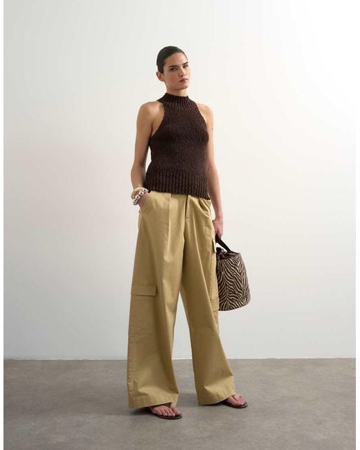 TOPSHOP White Clean A Line Wide Leg Cargo With Tie Waist