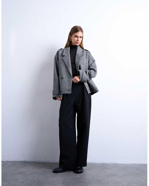 TOPSHOP Gray Formal 80S Double Breast Bomber With Wool