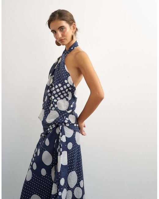 TOPSHOP Blue Halter Neck Dropped Waist Tie Detail Maxi Dress