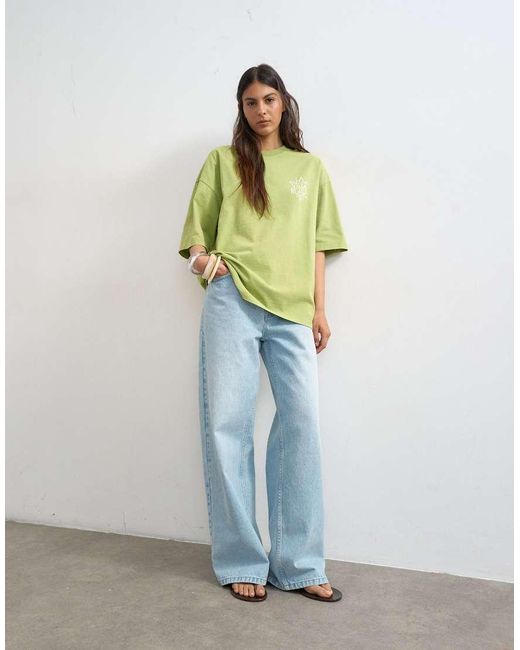 TOPSHOP Green 'La Villa Blanca' Graphic Oversized Tee