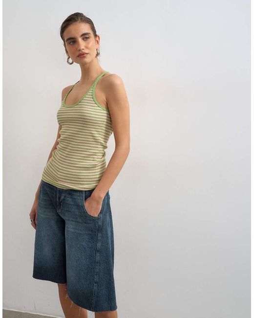 TOPSHOP Blue Stripe Spaghetti Strap Scoop Racer Vest
