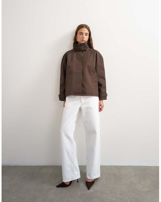 TOPSHOP Brown Funnel Neck Cropped Trench Coat