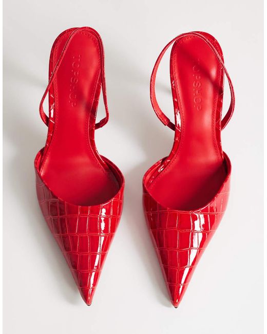 TOPSHOP Red Angel High Heeled Court Shoes
