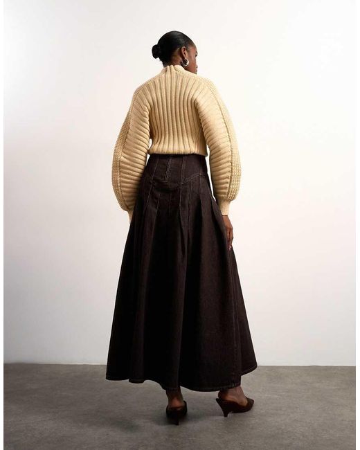 TOPSHOP White Tolu Coker X Denim Maxi Pleated Skirt Circular Design