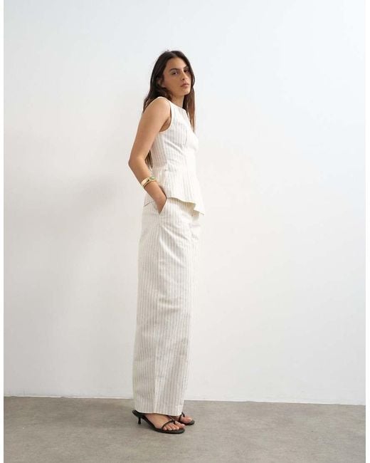 TOPSHOP White Co Ord Striped Barrel Trouser